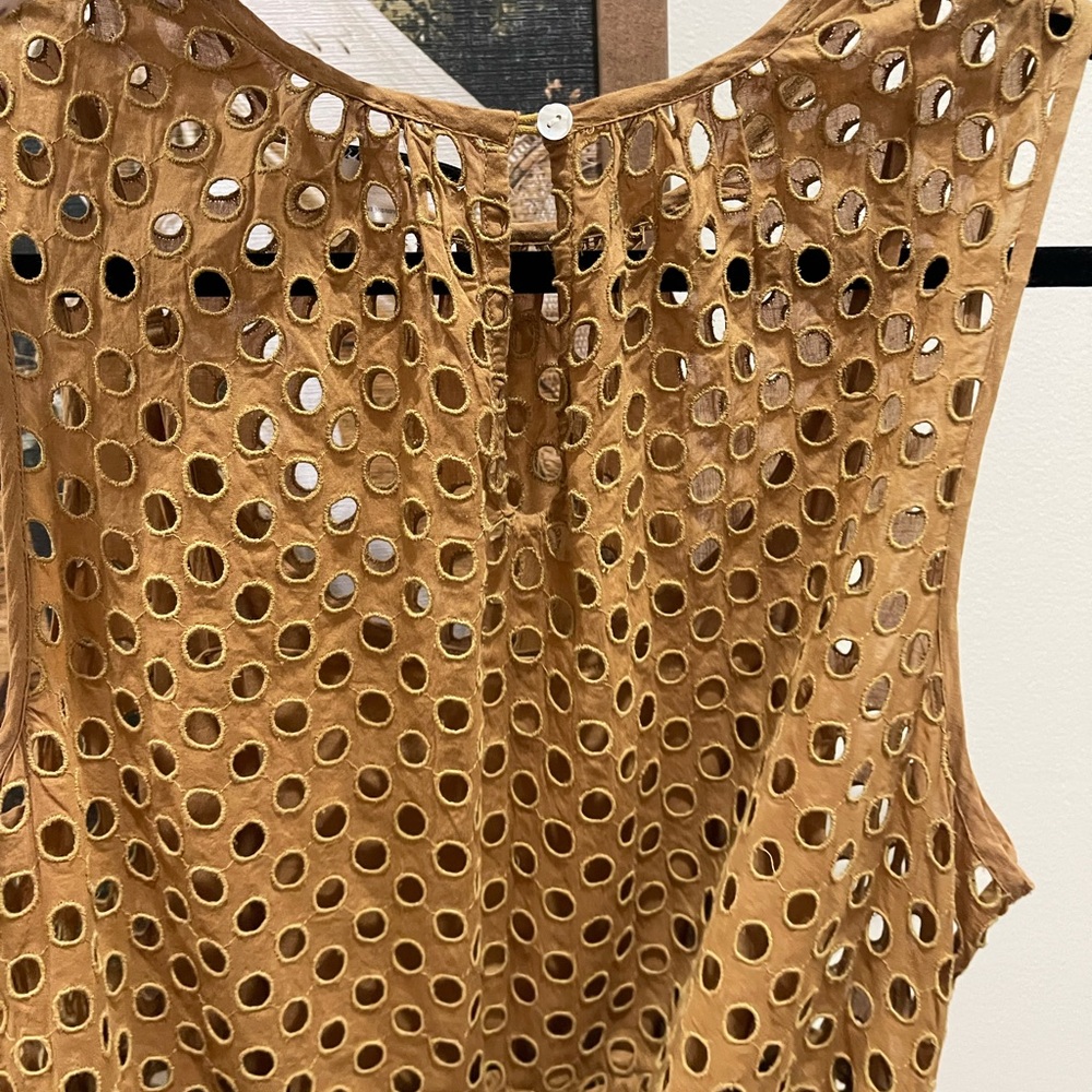 Anthropologie | $450 Ne Quittez Pas Uptown Midi Honey Brown Eyelet Dress M - Picture 8 of 8
